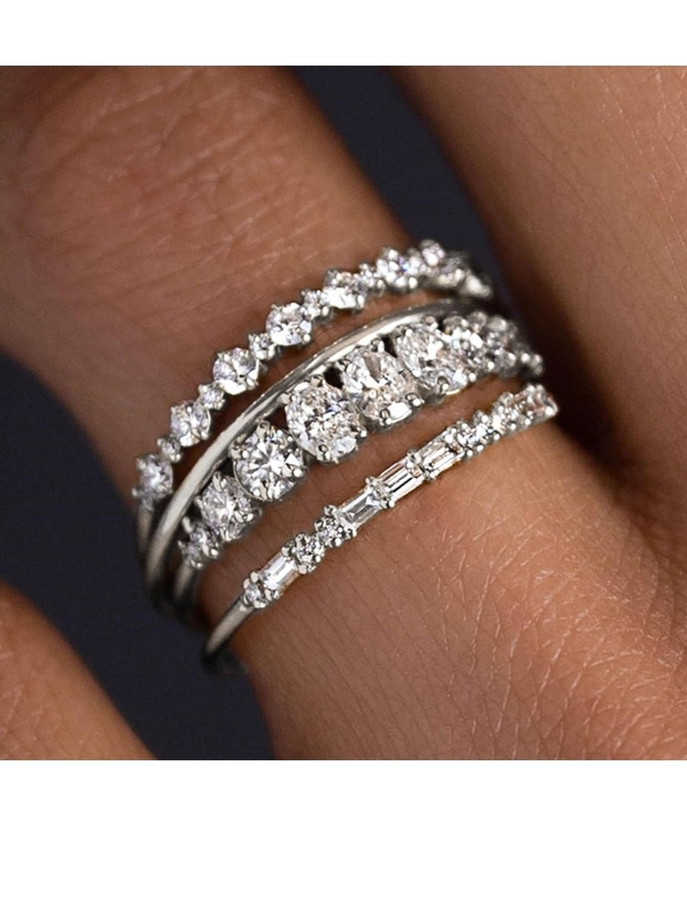 Silver Cubic Zirconia Stackable Rings - Silver - Picture 5 of 6